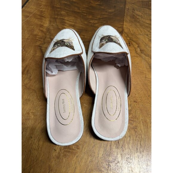 New Journey West Women’s 8.5 Kitty Cat Embroidery Belgian Loafers Flats Beige - Picture 5 of 7